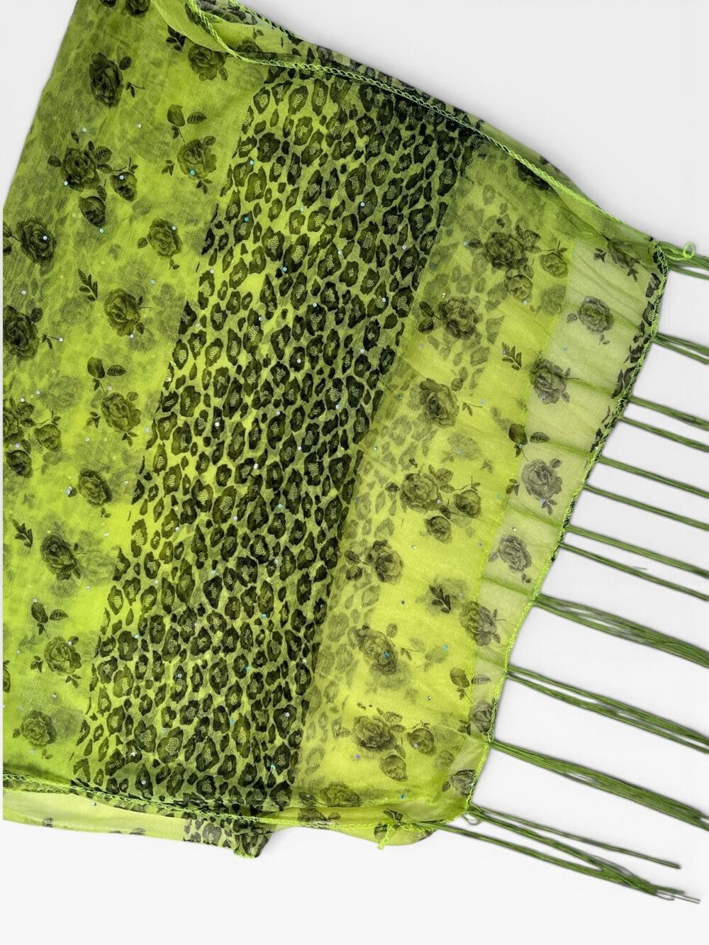 Y2K Leopard Scarf Vintage, Green Leopard & Flower